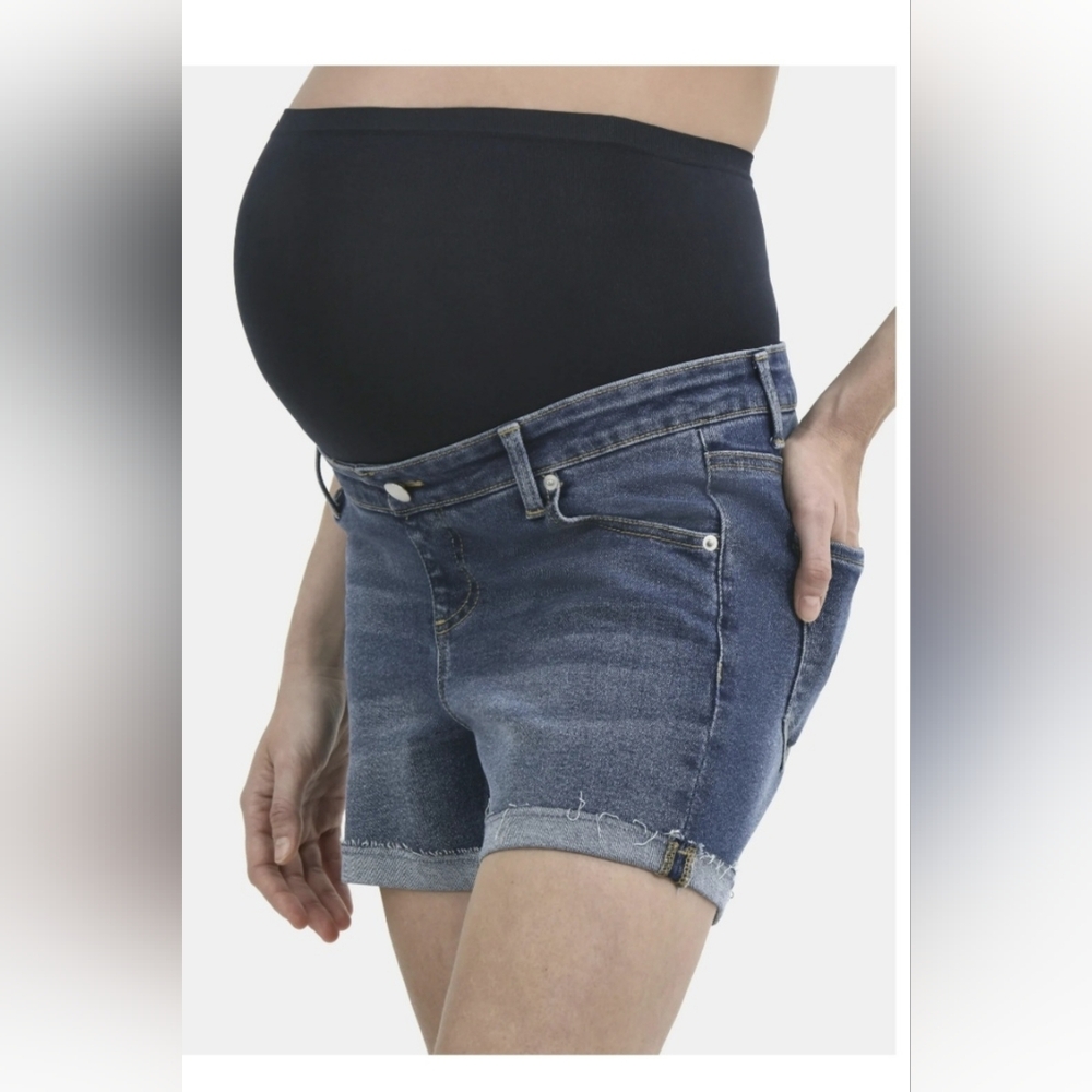 New Women's Maternity Roll Cuff Shorts size large denim jeans shorts